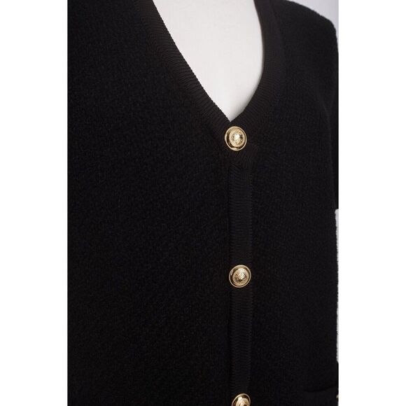 Massimo Dutti Womens Knit Mini Dress bouclé Gold Buttons M Black 6637/624 NWT - Picture 3 of 6